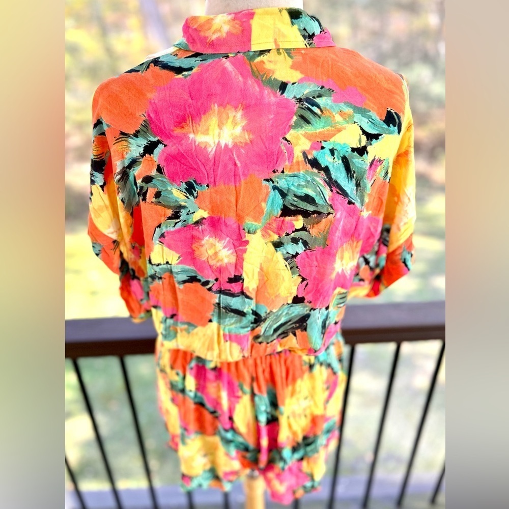 Jen’s Pirate Booty Multicolor Pink Orange Yellow Size Small Romper Floral EUC - Picture 6 of 10